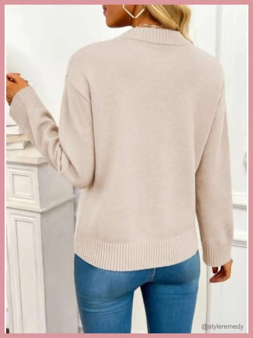 Womens Oversized Mock Neck Knit Pullover Sweater Long Sleeve Batwing